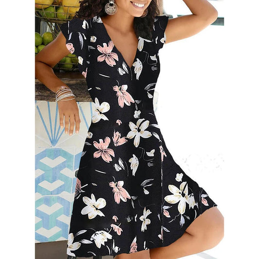 New Summer V Neck Floral Print Party Dress Women Vintage Sleeveless Tank Mini Dress Spring Loose A-Line Dress 2021