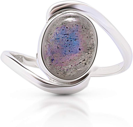 Oval Labradorite 925 Sterling Silver Ring - Delicate BOHO Chic Jewelry - Fashionable and Stylish for Girls and Women with Velvet Gift Bag/Box - Made by Indian Artisans - Size 5-10