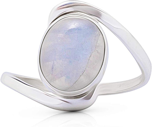 Oval Moonstone Ring- 925 Sterling Silver - Ethnic Boho Chic Hand Made Jewelry - Fashionable and Stylish for Girls and Women -Us Size 5-10