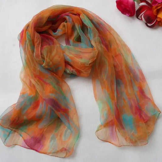 Women 100% Natural Silk Long Silk Scarf Printed Fashion Silk Shawl Female plus Size Silk Scarf 180*105Cm for Winter,Autumn