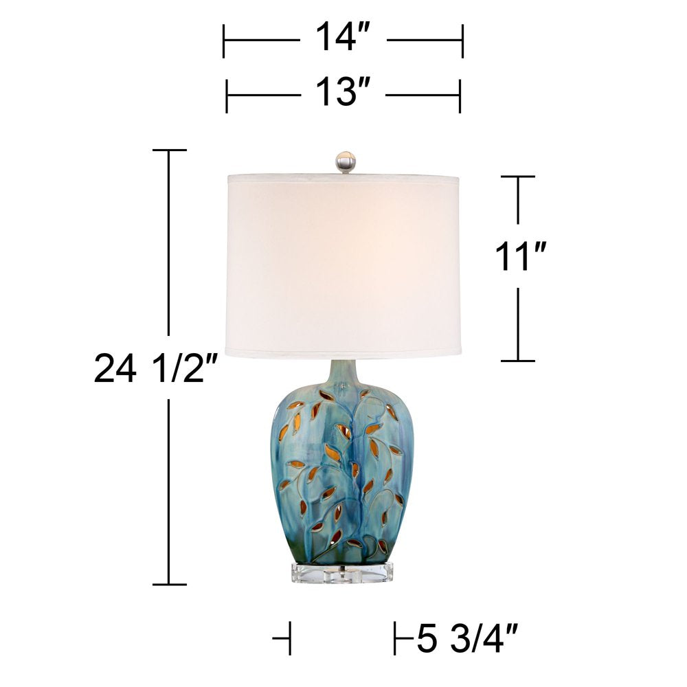 Devan Modern Table Lamp 24 1/2" High Blue Ceramic with LED Nightligh White Oval Shade for Bedroom Living Room Bedside Nightstand Office