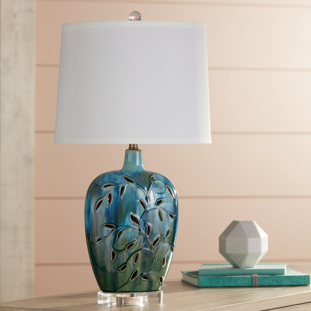 Devan Modern Table Lamp 24 1/2" High Blue Ceramic with LED Nightligh White Oval Shade for Bedroom Living Room Bedside Nightstand Office